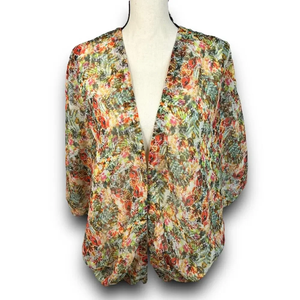 Malai Swimwear Lightweight Kimono Coverup Open Cardigan Abstract Floral Size S/M